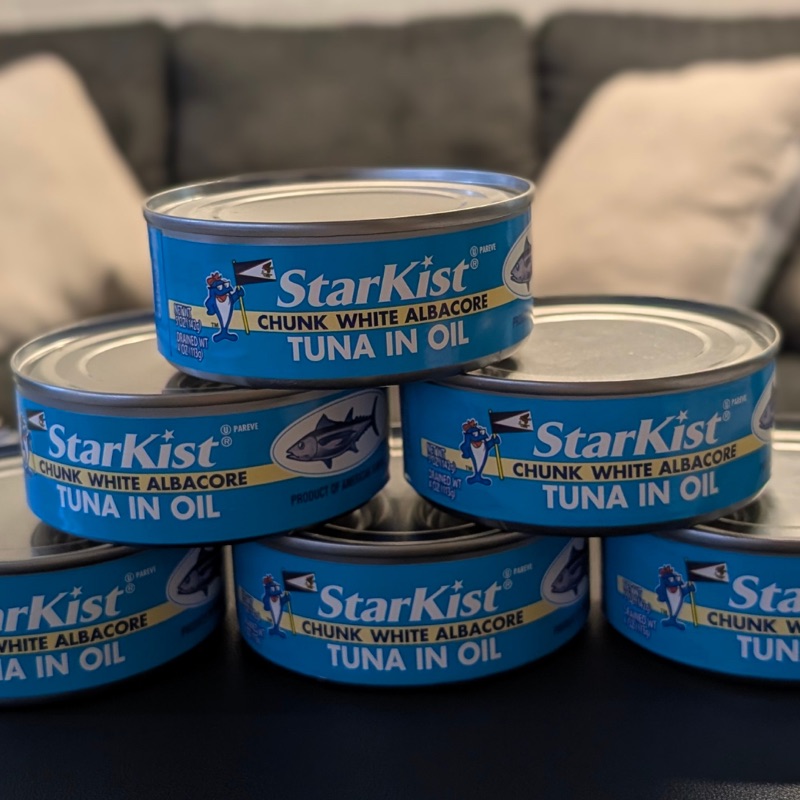 Cans of chunk white albacore tuna processed in American Samoa